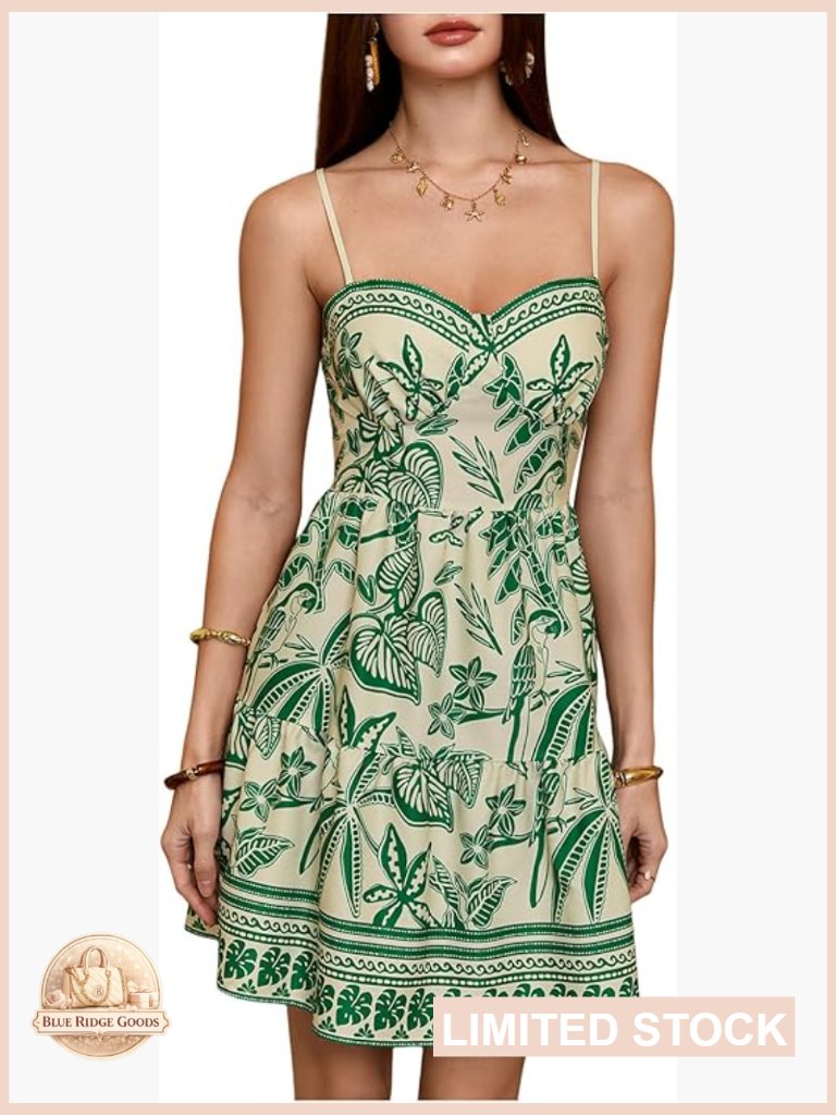 Floral Boho Mini Dress Spaghetti Strap Vintage Tiered Ruffle Summer Beach